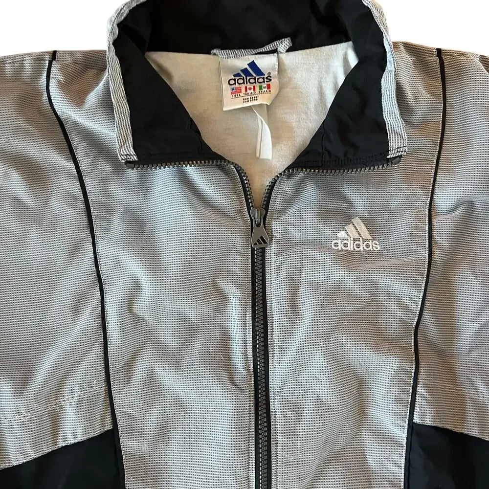 Vintage 90s Adidas Colorblock Windbreaker Jacket - Grey/Black - Large